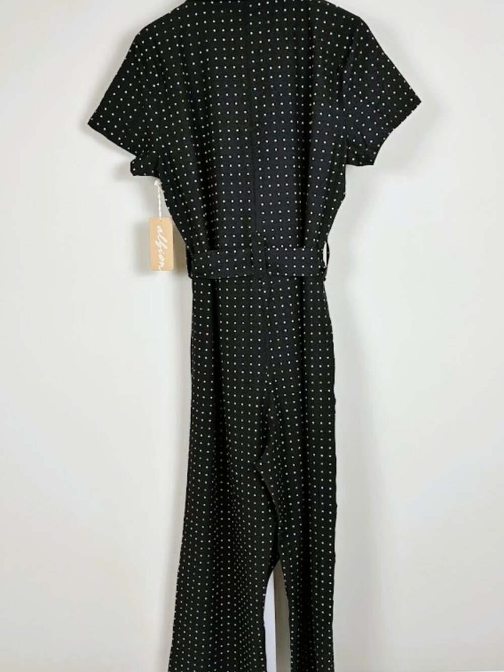 Albion Fit City Jumpsuit in Dotty Black Polka Dot - Size Medium Petite NWT $148 - Picture 10 of 10